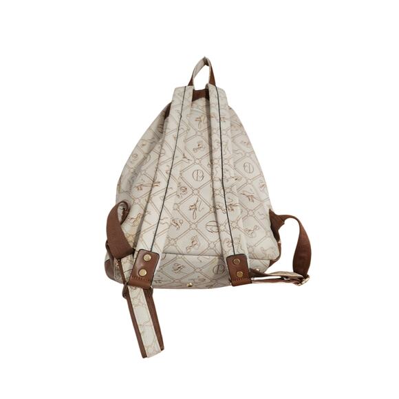 Giulia Pieralli Beige Logo Print Backpack Purse Brown Trim - Picture 11 of 11
